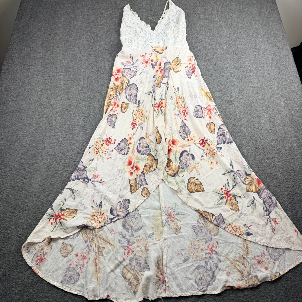 Haute Monde Floral Lace High Low Maxi Dress White Orange Boho Summer Size M